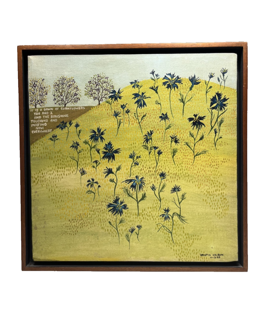 KRISTIN NELSON 70S MID CENTURY ABSTRACT FLOWERS NAIVE FOLK ART OIL PAINTING