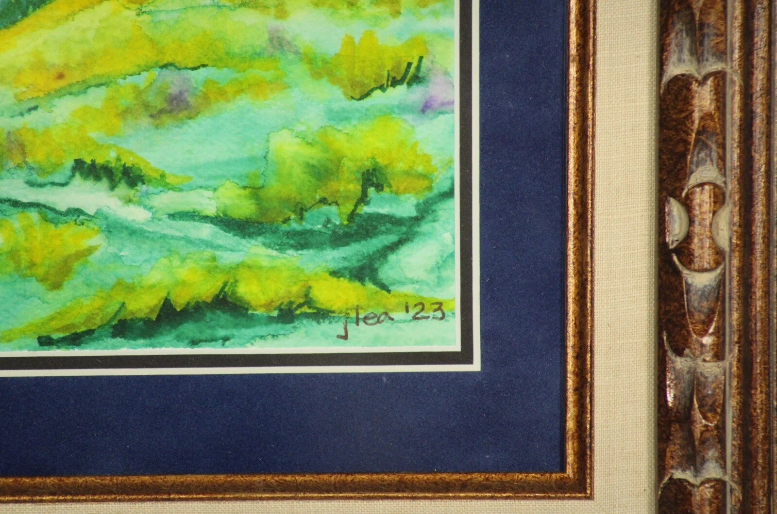 Original Watercolor Painting Mt Hood Landscape Matted & Frame Signed 12×16 in