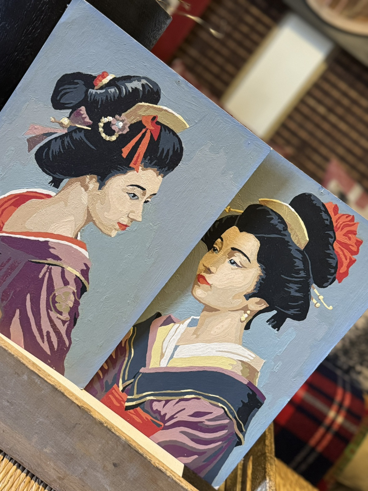 Vintage GEISHA Asian Girl Paint By Numbers Picture Painting Set 2 Culture Art