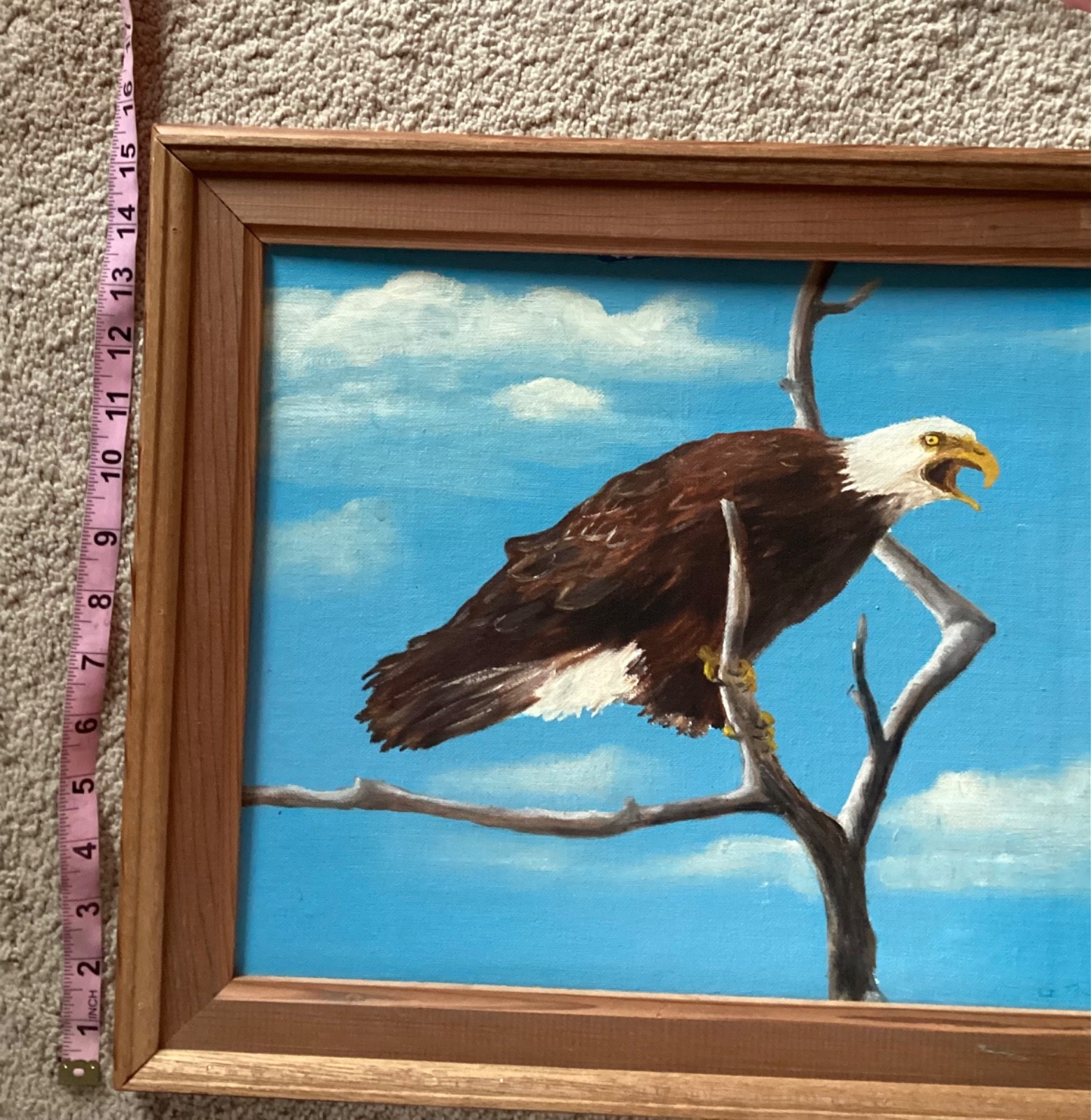 AMERICAN BALD EAGLE – Original FRAMED PAINTING Signed by Artist 16 x 19