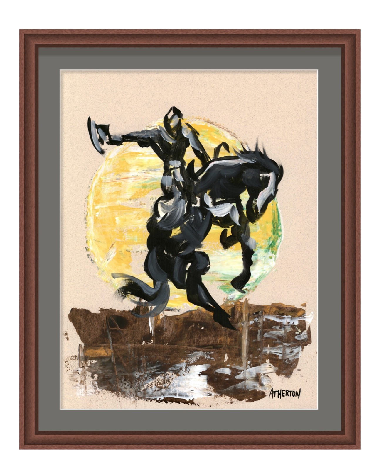 Atherton 9×12 Original Western horse Cowboy Painting «Rough Rider 4» signed