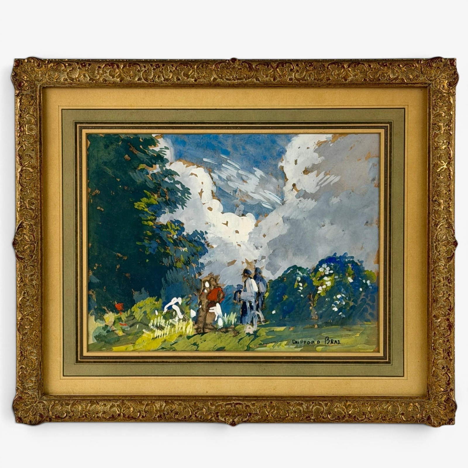 Gifford Beal -Gouache Paper Country Side Scene, Listed American Impressionist NA