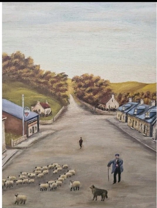 Vintage Oil Painting On Board Of A Scottish Sheep Farm, Robert Stalker, Artist