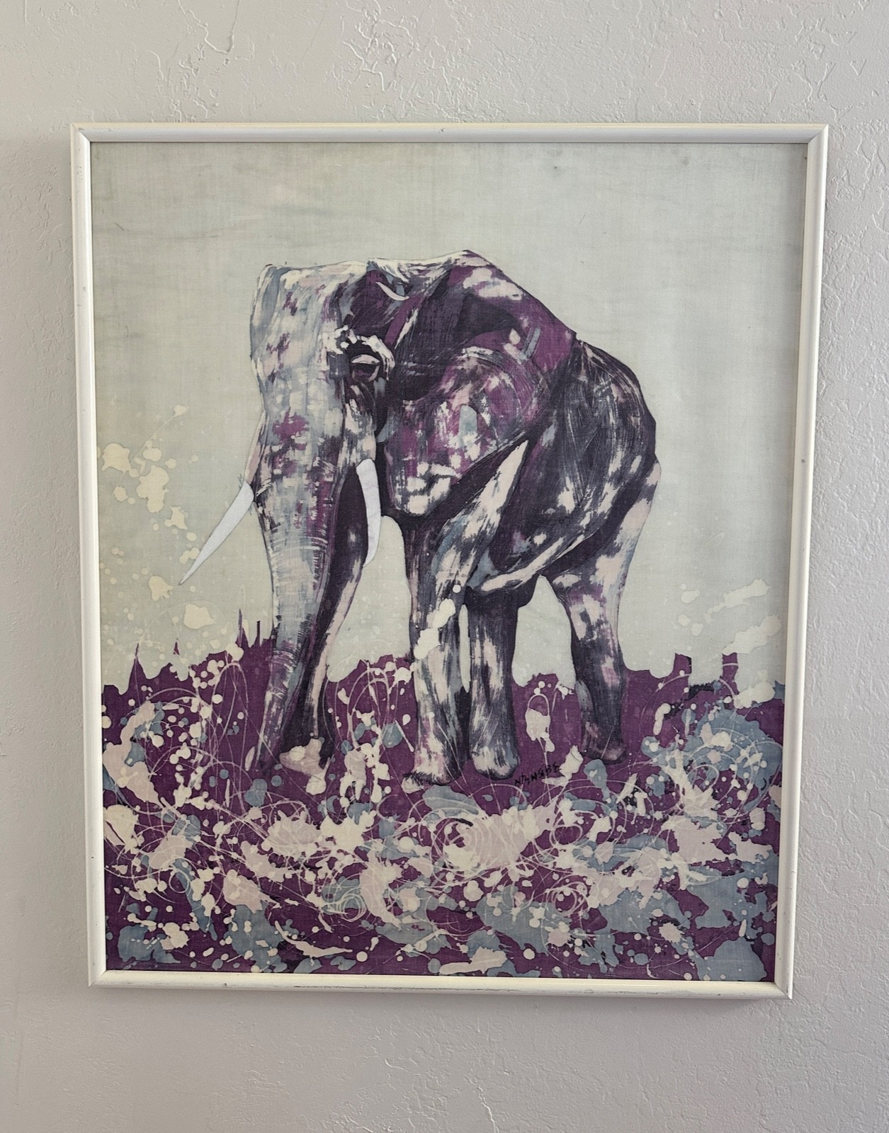 Contemporary Artist Joseph Ntensibe Batik Painting Rare Early Work Elephant
