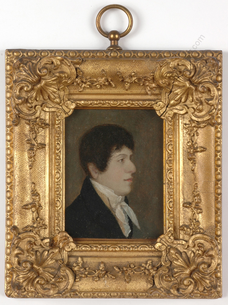 «Portrait of a young gentleman», English oil on tin miniature, 1810/20s