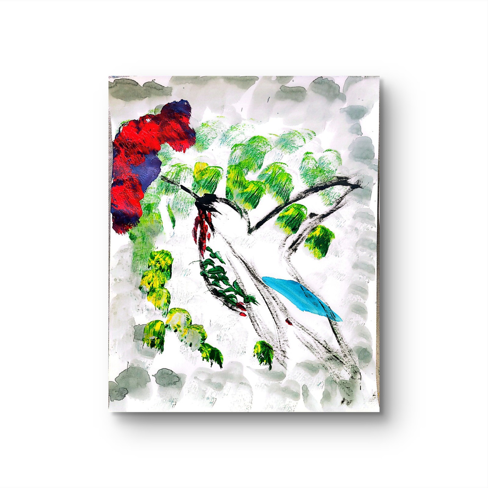 Hummingbird Abstract Expressionist Original Painting Gallery Paper