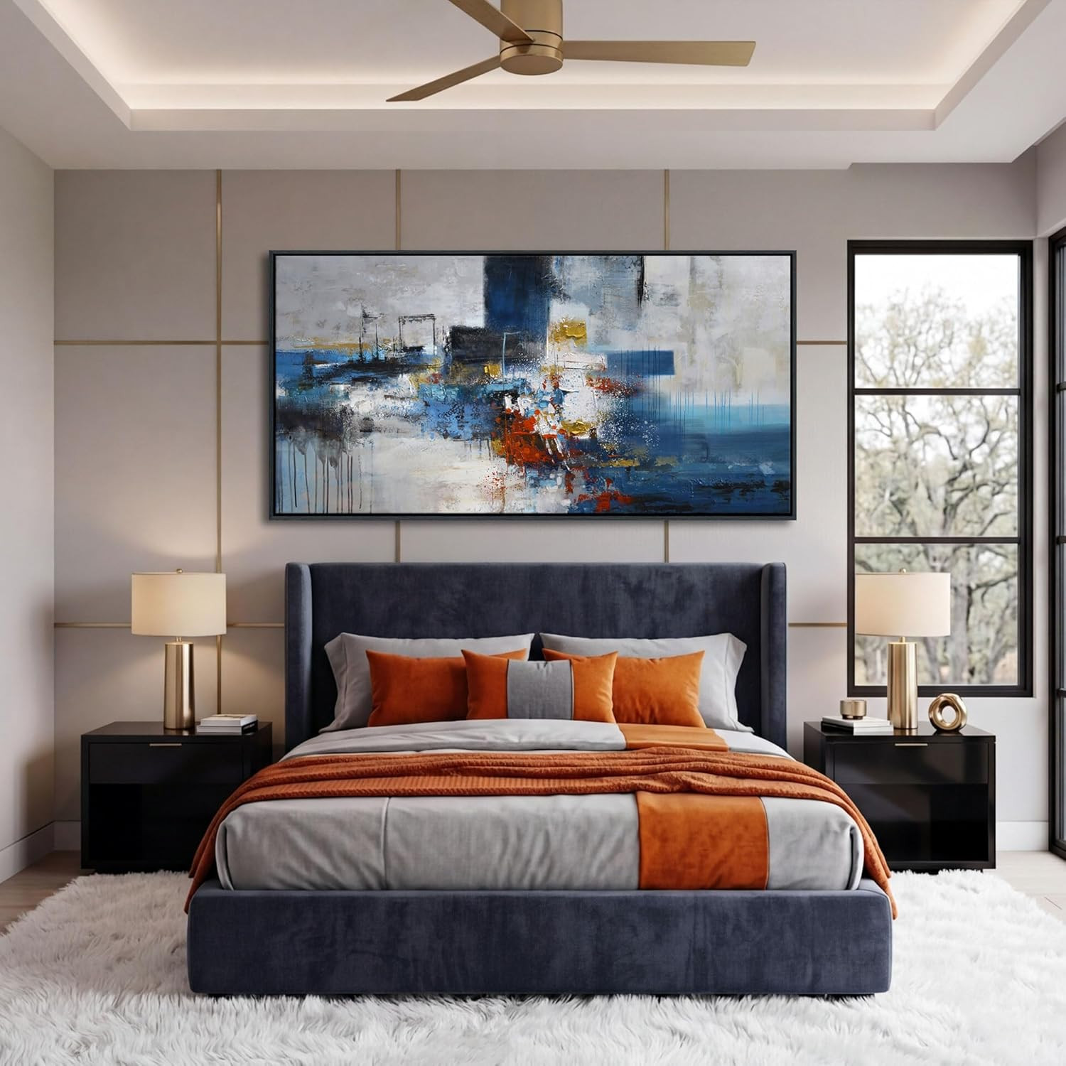Extra Large Blue Abstract Canvas Art for Modern Living Room 29x58IN