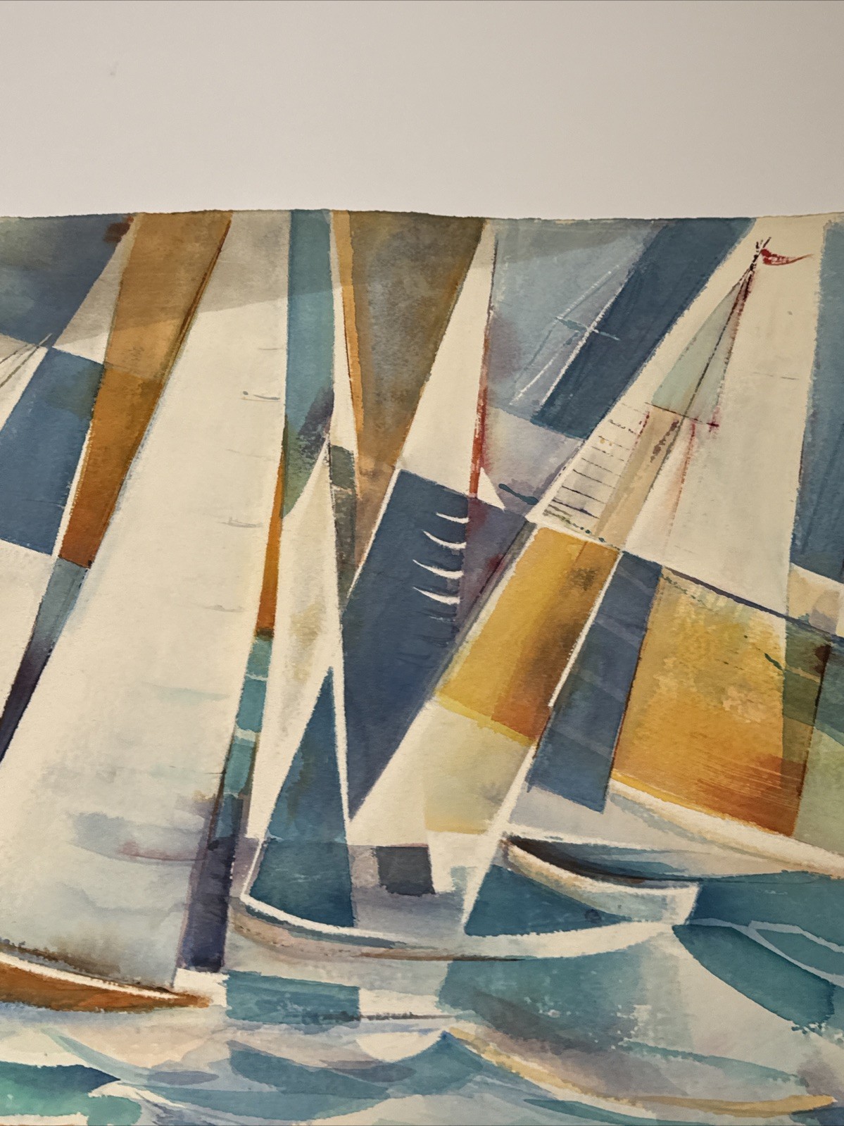 COASTAL EXPRESSIONIST PAINTING SAIL BOATS REGATTA MAURICE SILBER FAMOUS LARGE