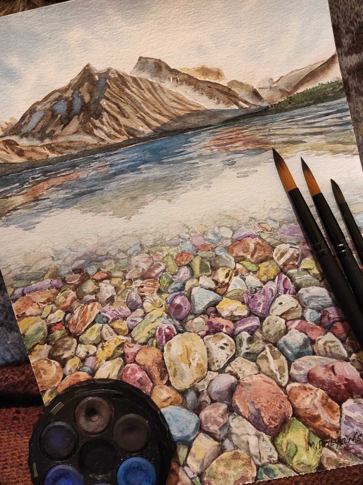 USA ROCKS Original Artwork Modern Painting Landscape LAKE McDONALD Seascape A4