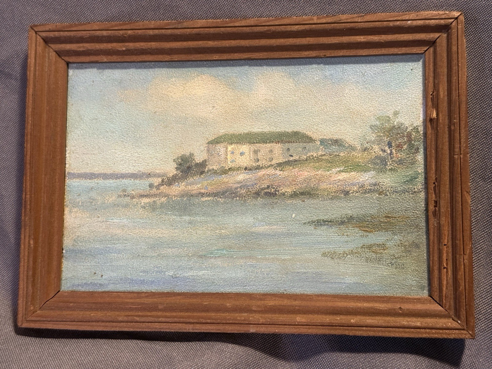 Antique Miniature Nautical Seascape Oil Painting