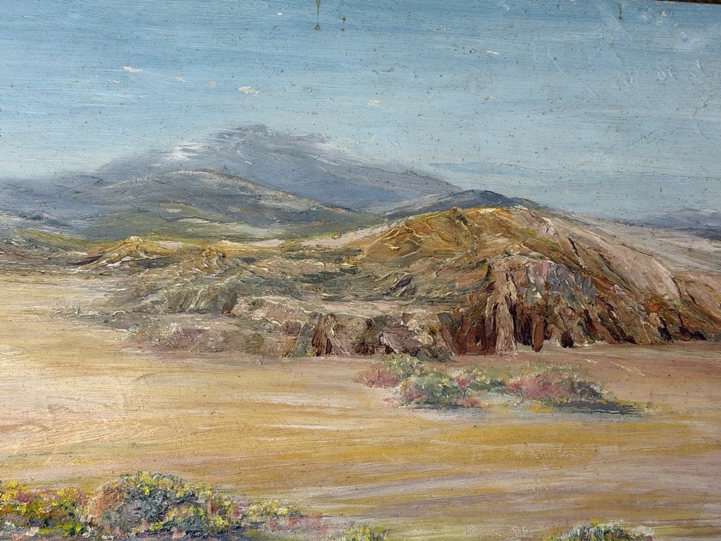 Stellar! 1960s Oil On Masonite Desert Scene Painting By C. W. Matthews 1967