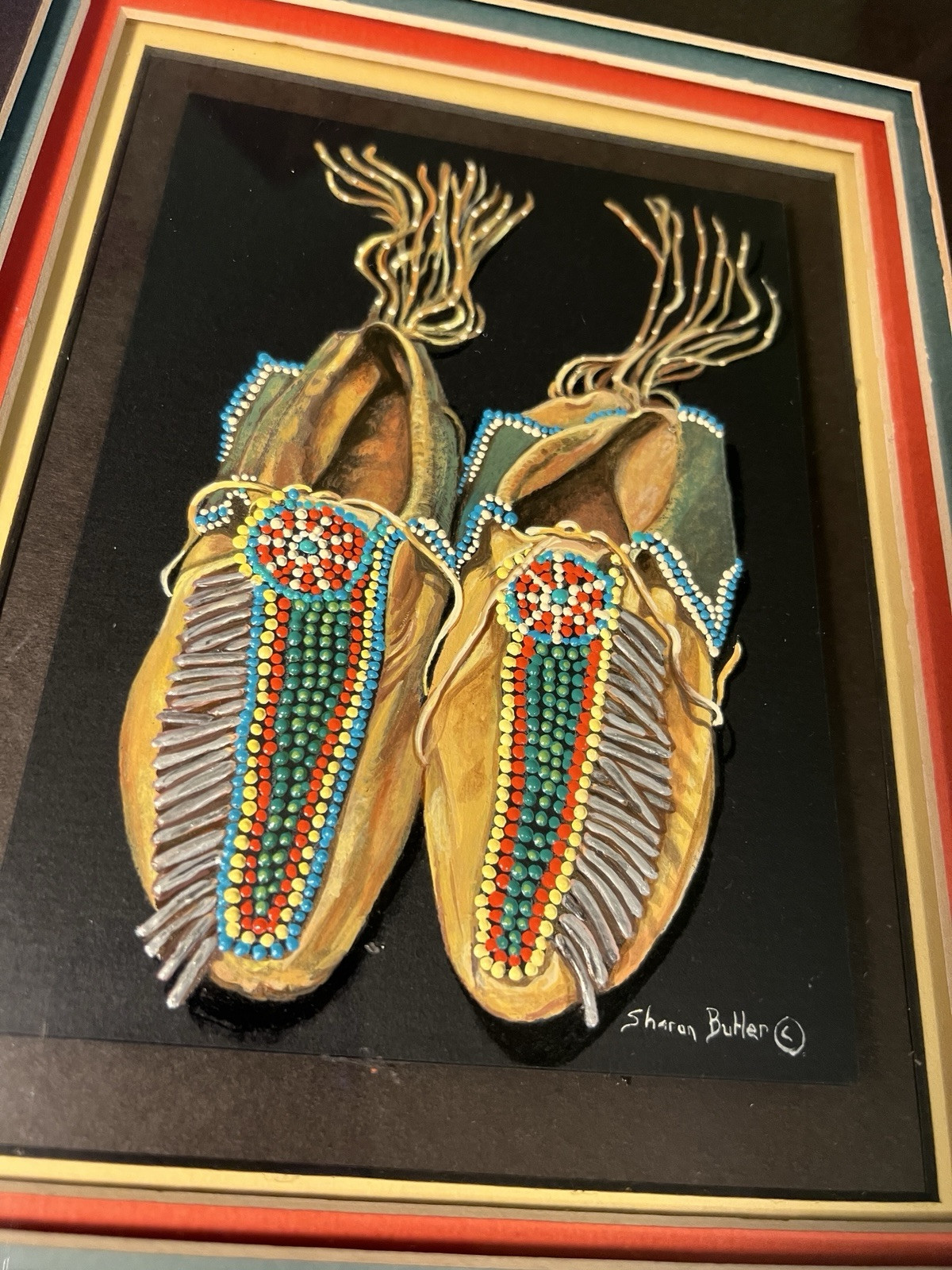 Orig. Southwest Mixed Media Moccasins Painting By Renowned Artist Sharon Butler
