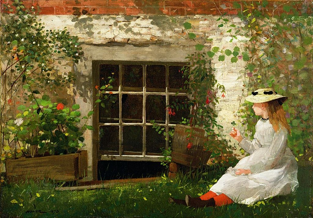 Ｏｉｌ　ｐａｉｎｔｉｎｇ Winslow Homer The Four Leaf Clover little girl in spring landscape