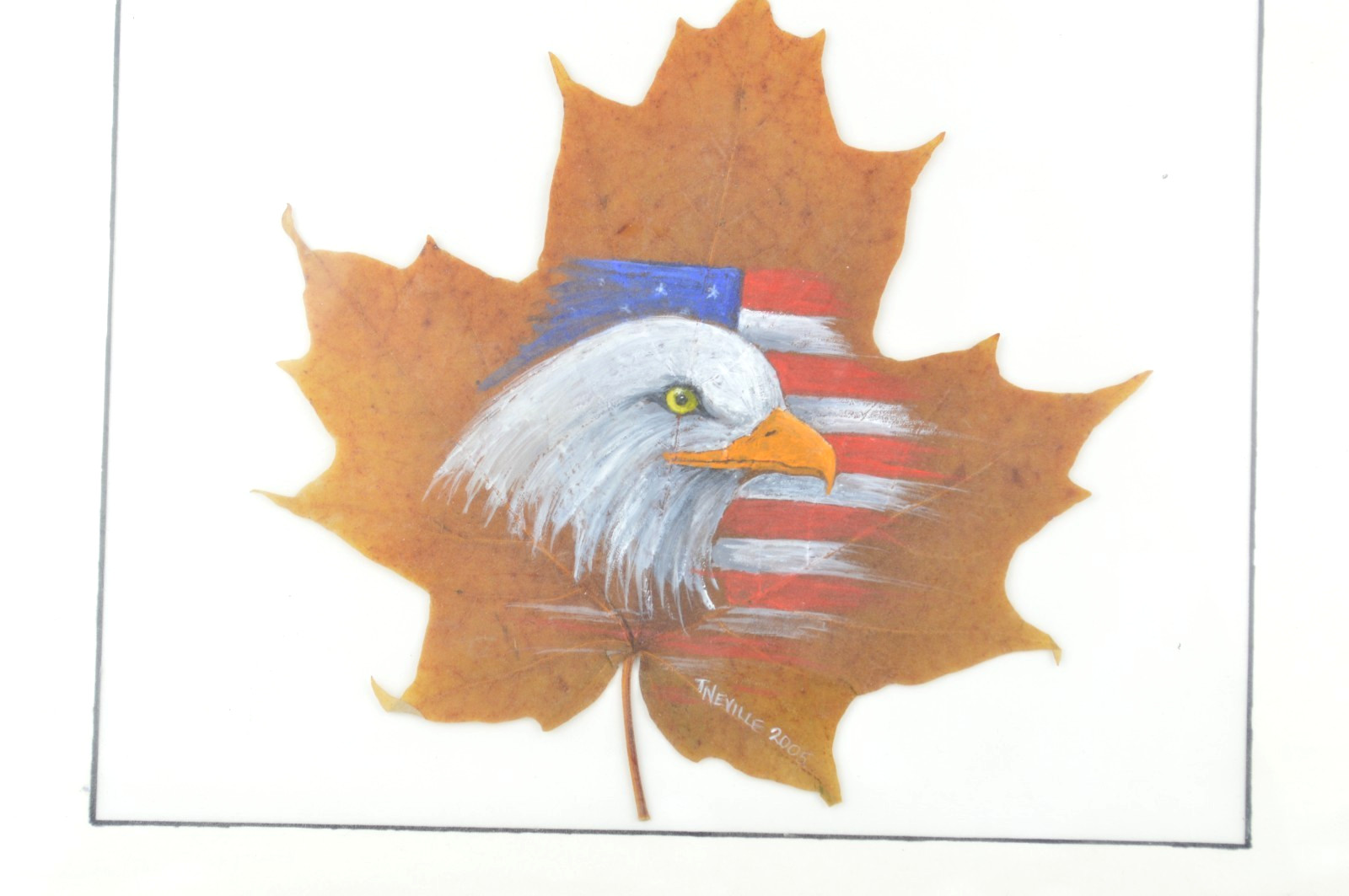 Original TNEVILLE Leaf Bald Eagle Oil Painting U.S. American Flag July 4 Art