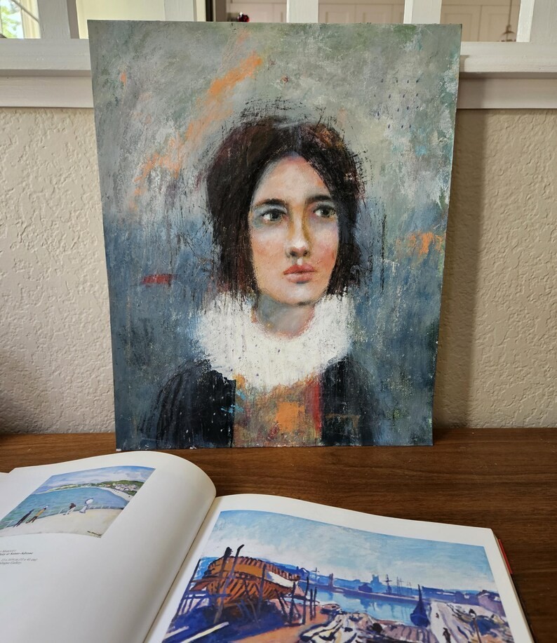 Original Expressionist Painting Art Abstract Woman Face Portrait 17×14
