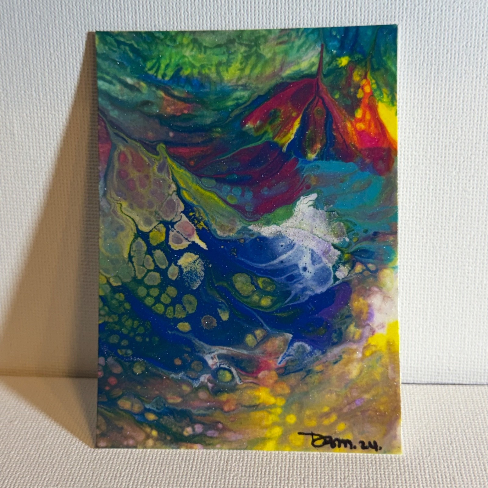 1 ACEO 2.5 x 3.5 Acrylic Abstract Paintings On Watercolor Paper