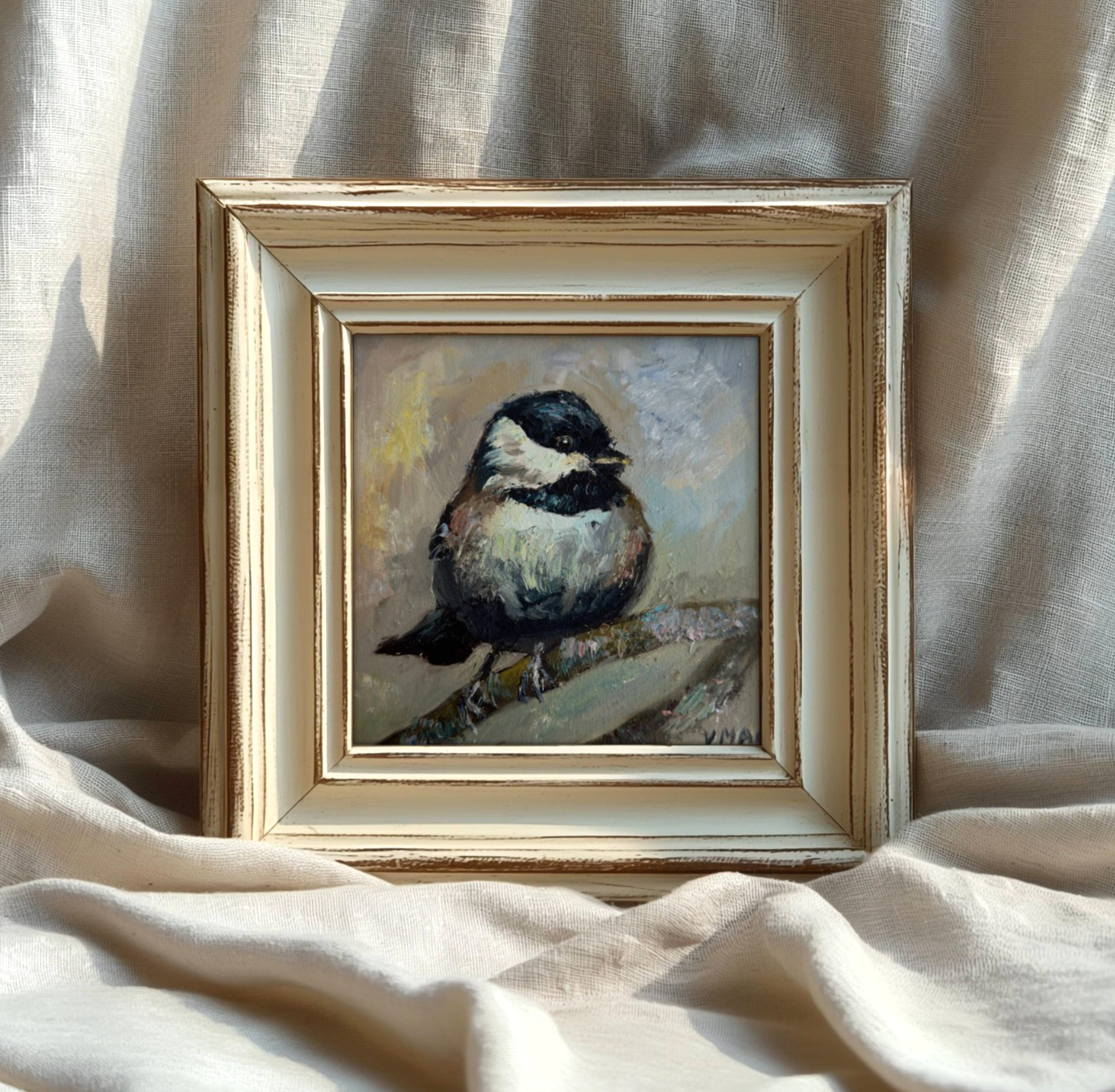 Original Oil Painting Bird Wall Art Signed Living Room Decor 8×8 textured art