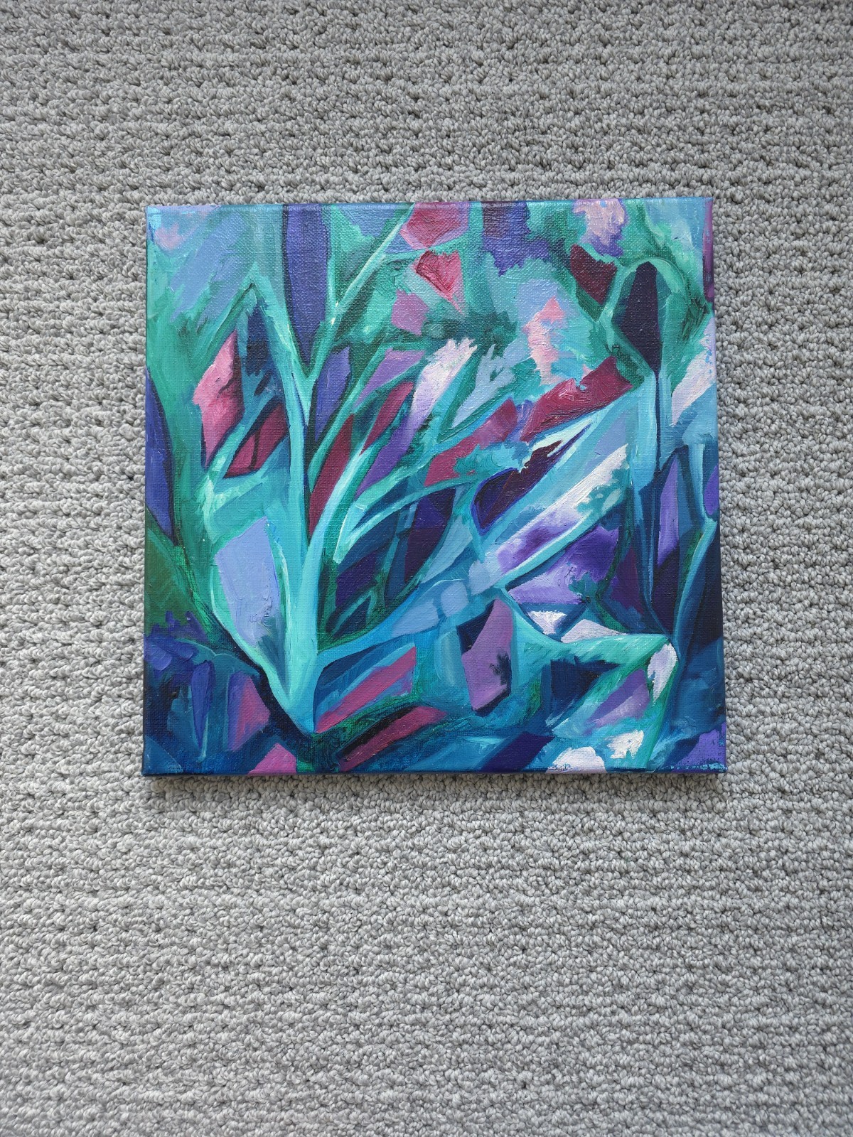 Abstract Teal, Pink & Purple Handmade Art Canvas Painting