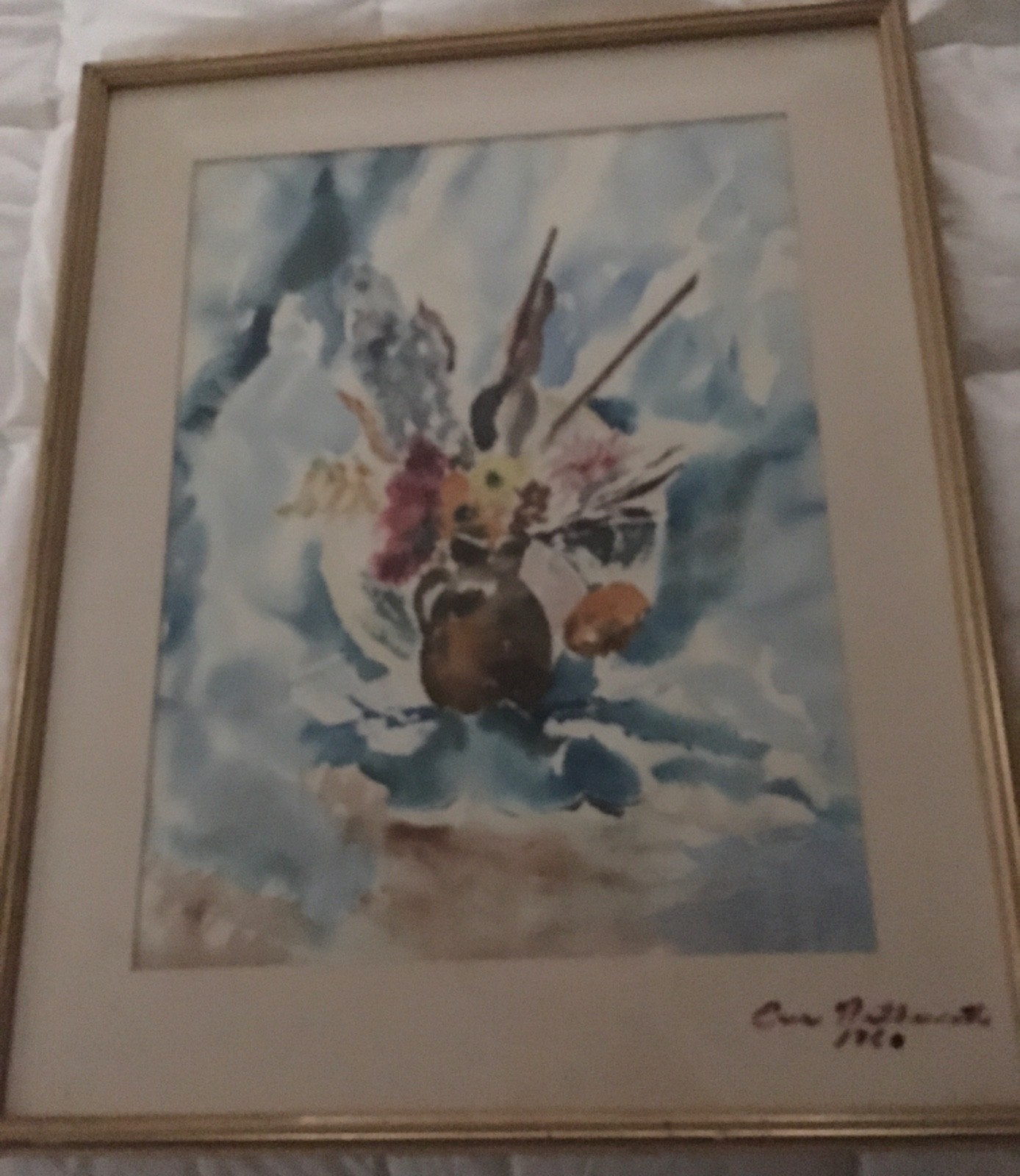 Eve Nettercott, Still Life With Flowers In Vase, Watercolor On Paper. Signed DB