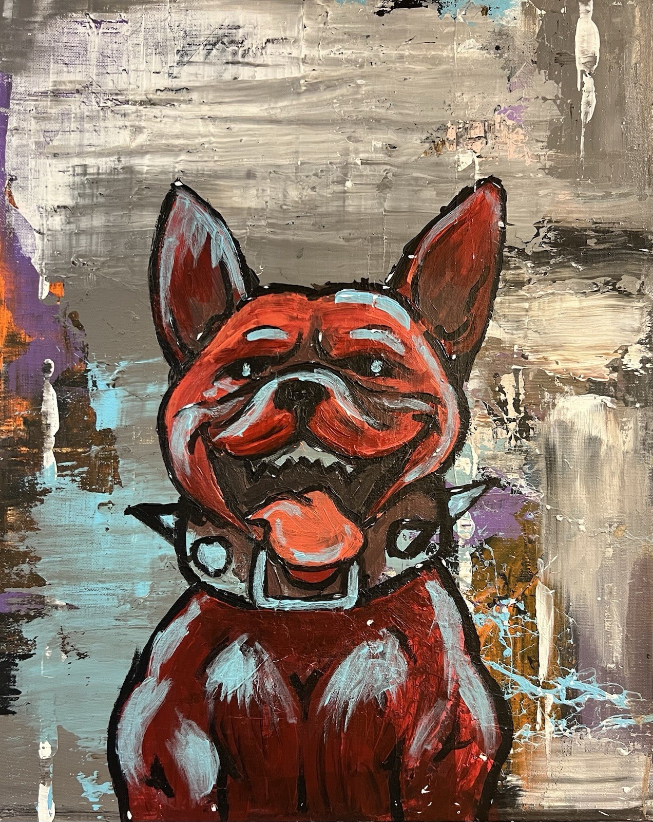 Abstract French Bulldog Painting – Modern Dog Art Acrylic Canvas Wall Decor