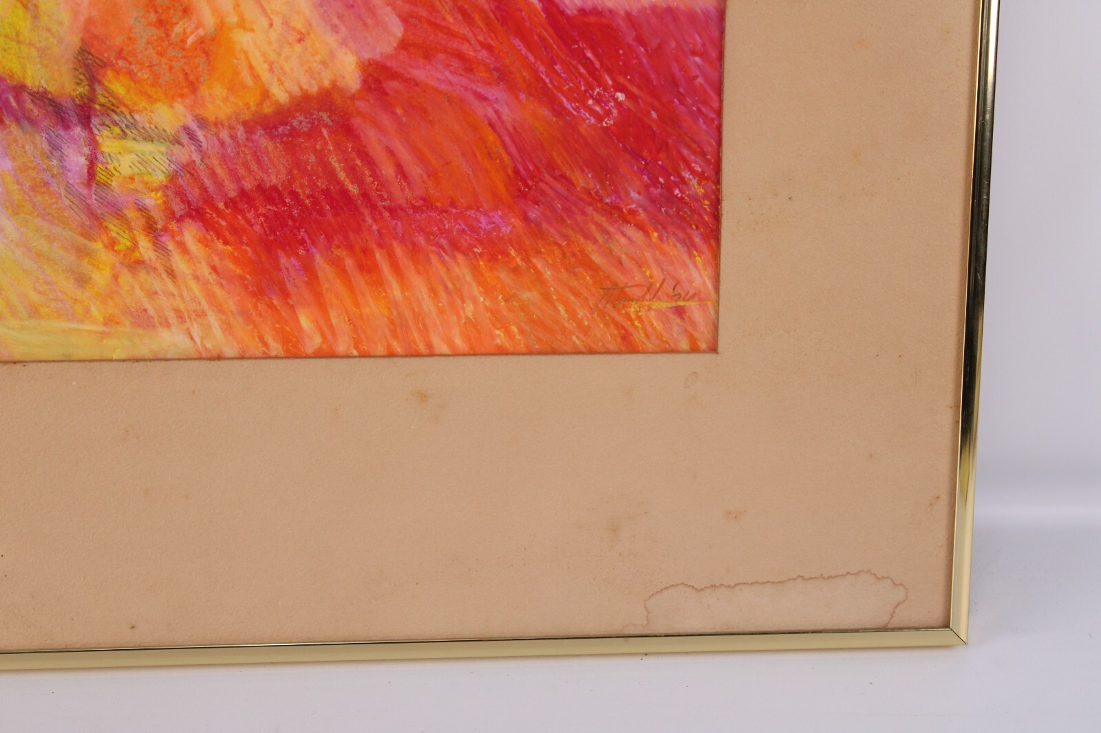 Mid Century Pink Abstract Oil Crayon Painting On Paper Signed Richard Terrell 64