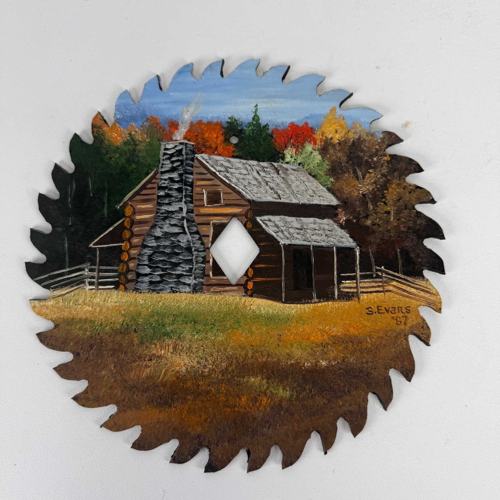 Vintage Hand Painted Saw Blade Country Barn Rustic Home Decor 7″ S. EVANS 1987