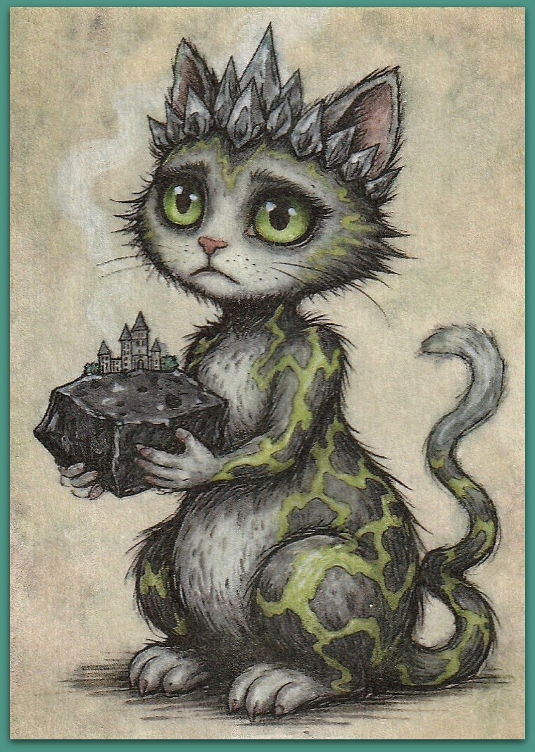 ACEO 2.5×3.5 watercolor painting – cat kitten whimsical surreal cute cozy tale