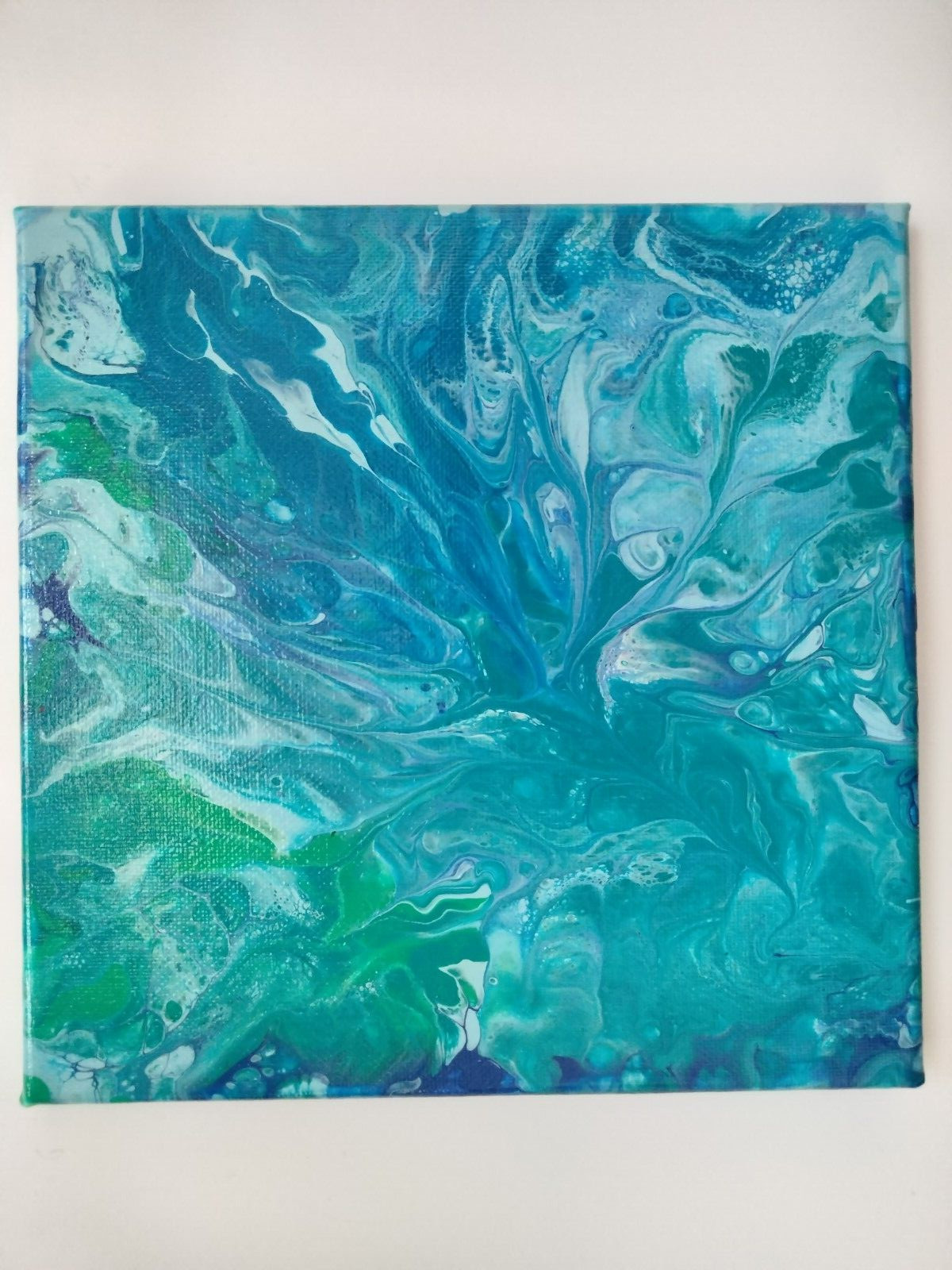 Original Acrylic Abstract Pour Painting Stretched Canvas 8″x8″x0.5″ Wall Decor