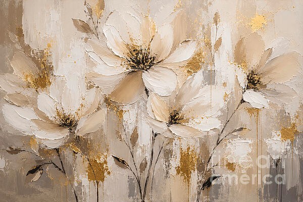 new hand made Painting on 24″*16″ canvas Blossoms in Gold and Cream by Wendy