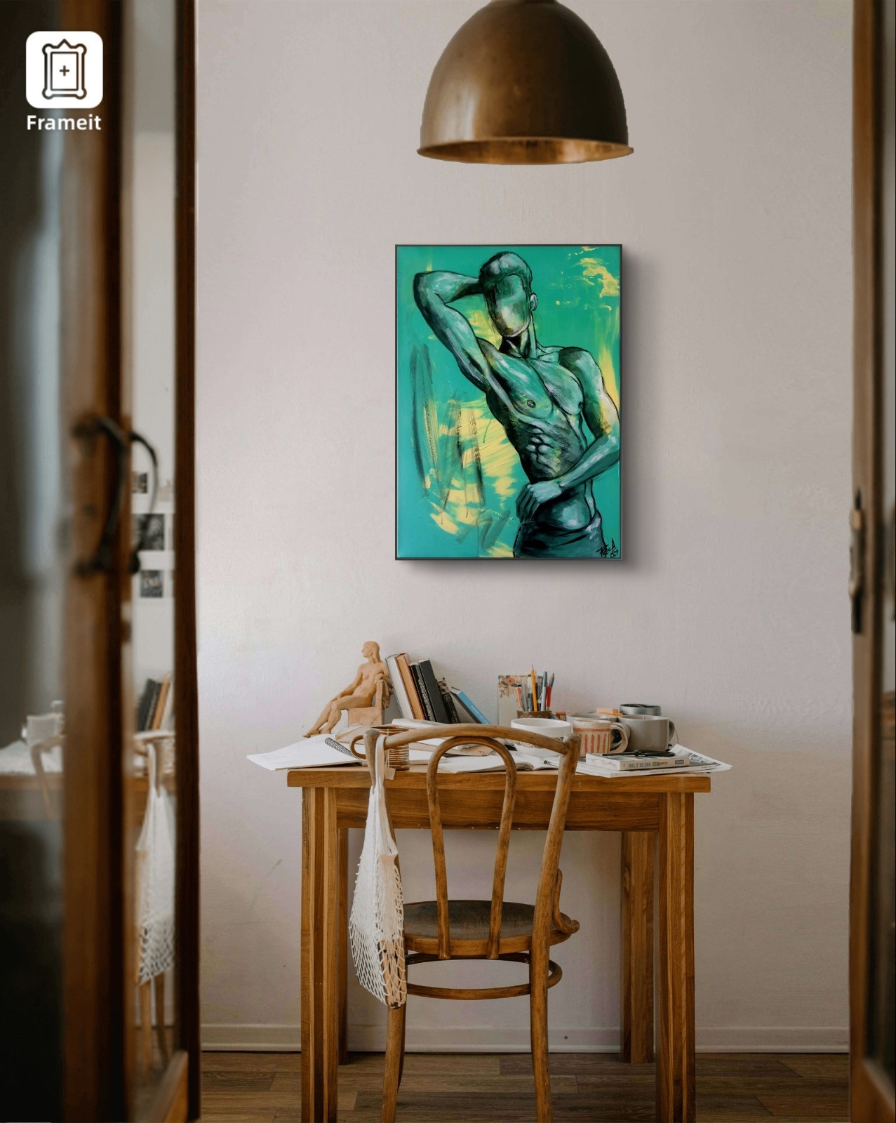 Bodybuilding on Canvas, Abstract Painted Male Torso, Figurative Art, Muscles 70×50