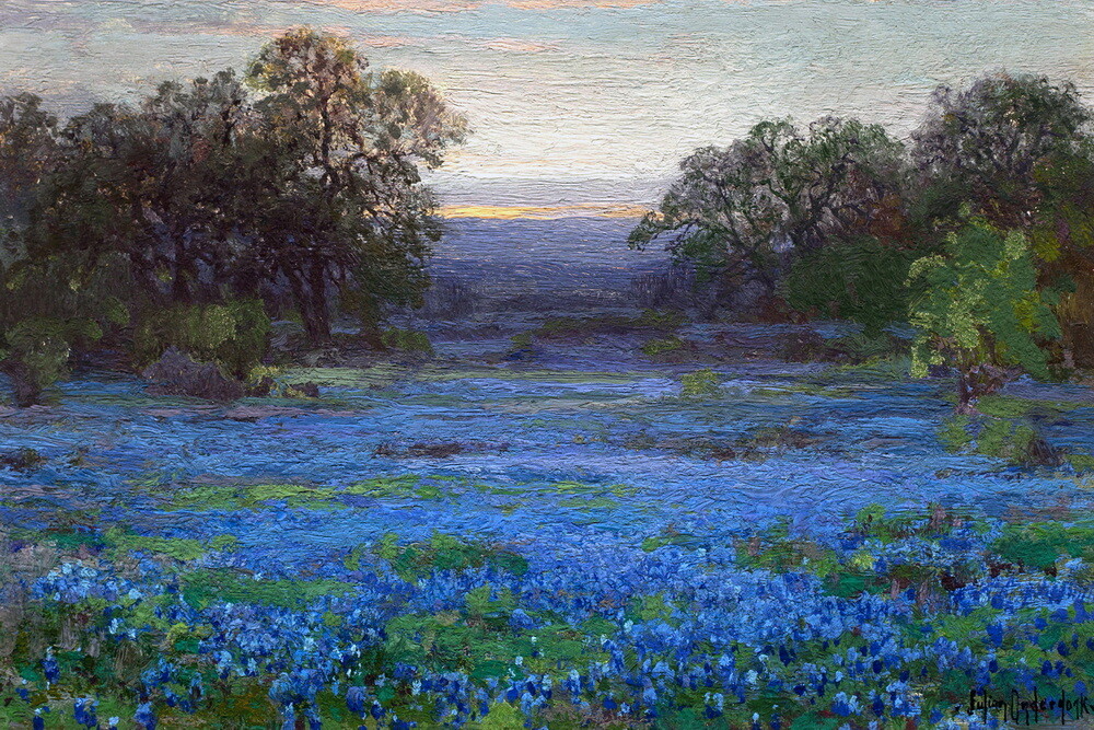 Texas Bluebonnets Landscape Oil painting Wall Art Giclee Printed on canvas P1715