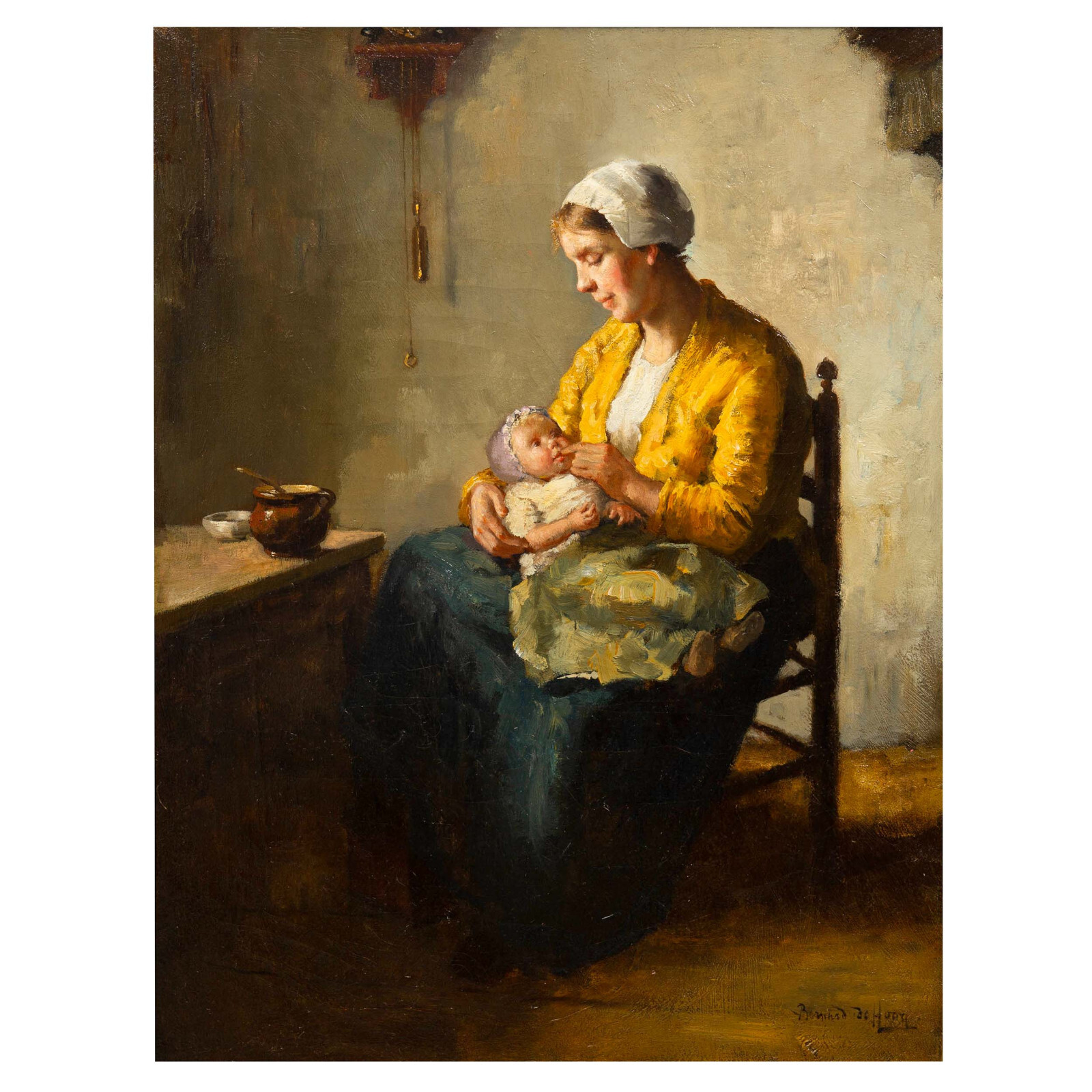 Antique Painting of Mother and Infant by Bernard de Hoog (Dutch, 1866-1943)