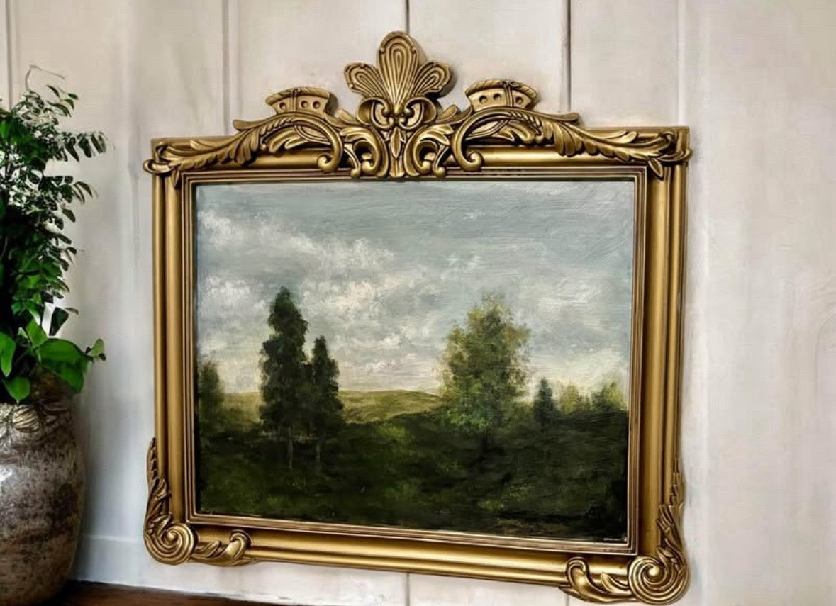 Original Signed Fine Art “Moody” Landscape Painting in Vintage Style Frame 16×16