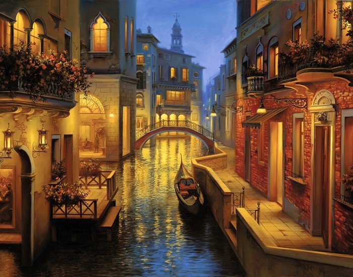 The Canal at Night in Venice Oil Painting Giclee Art Printed on canvas L3744