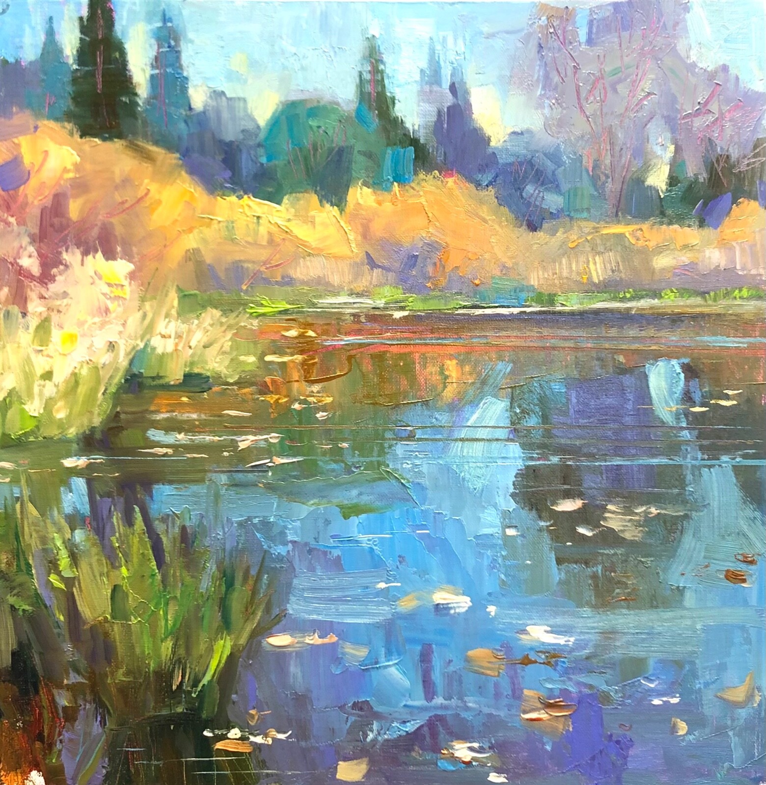 Lake Tahoe painting original oil artwork impressionism Art by Emiliya Lane 12×12