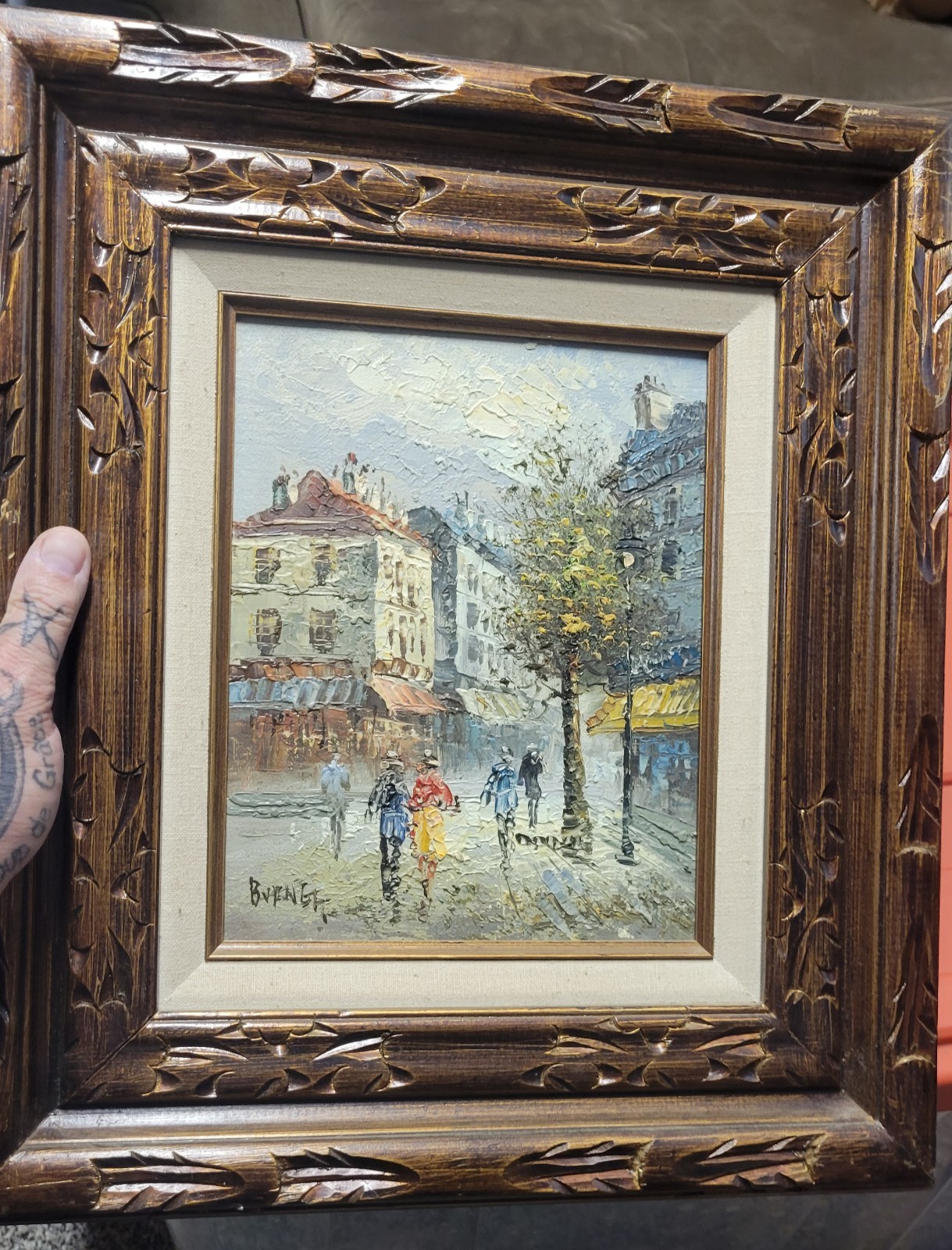 Signed Framed Small Impressionist Oil Painting City Street Scene People