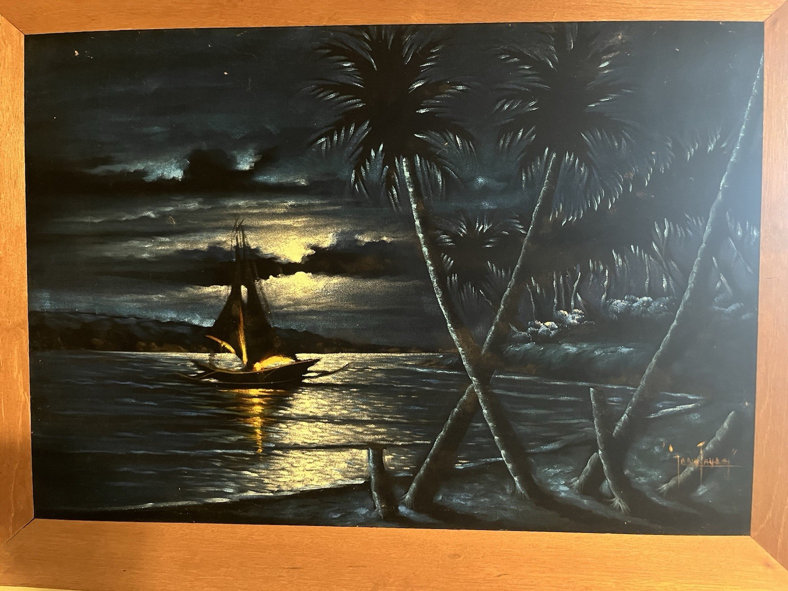 Classic Black velvet night scene. Second pic is artist signature