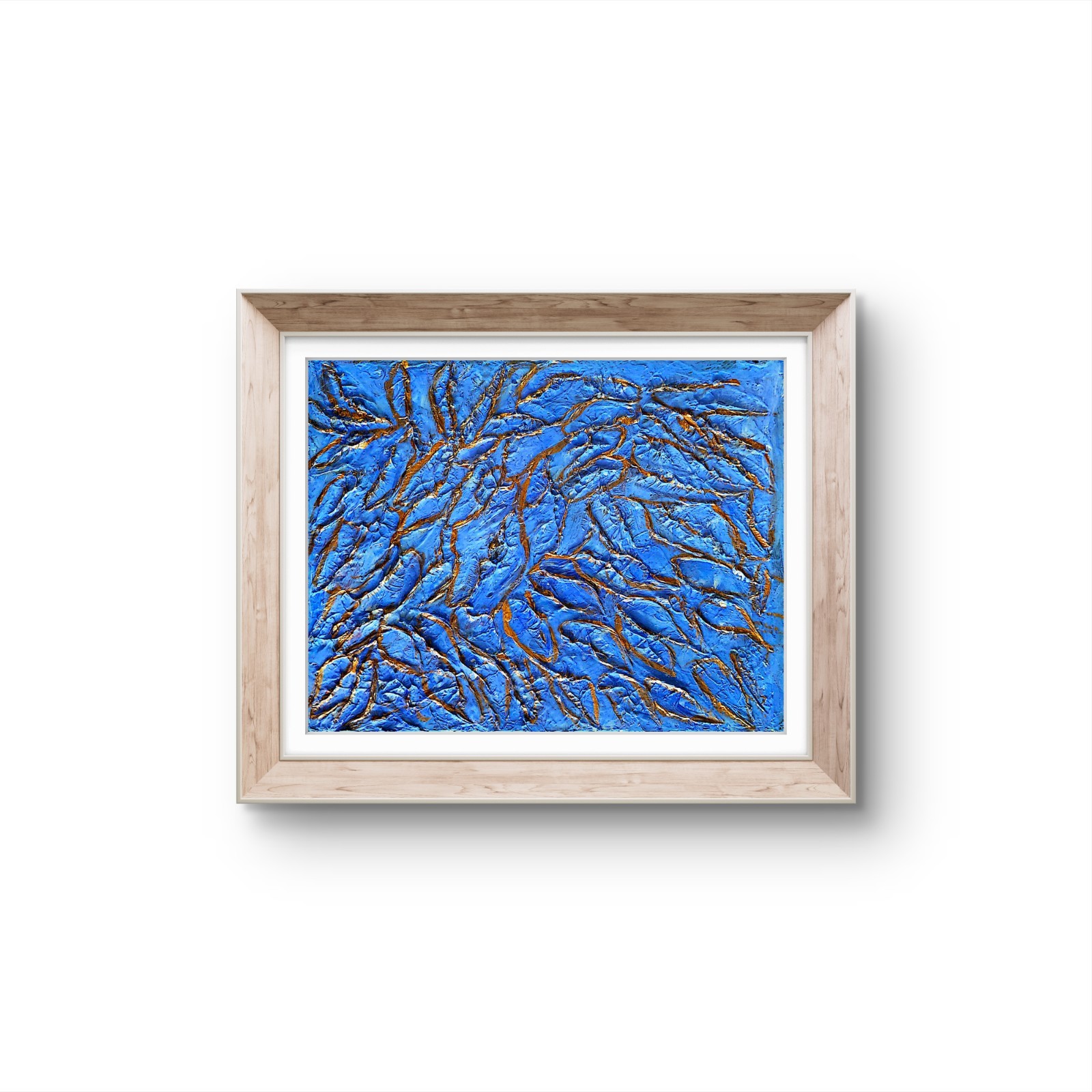 Blue Textured Abstract with Metallic Copper Accents – Original 14×11