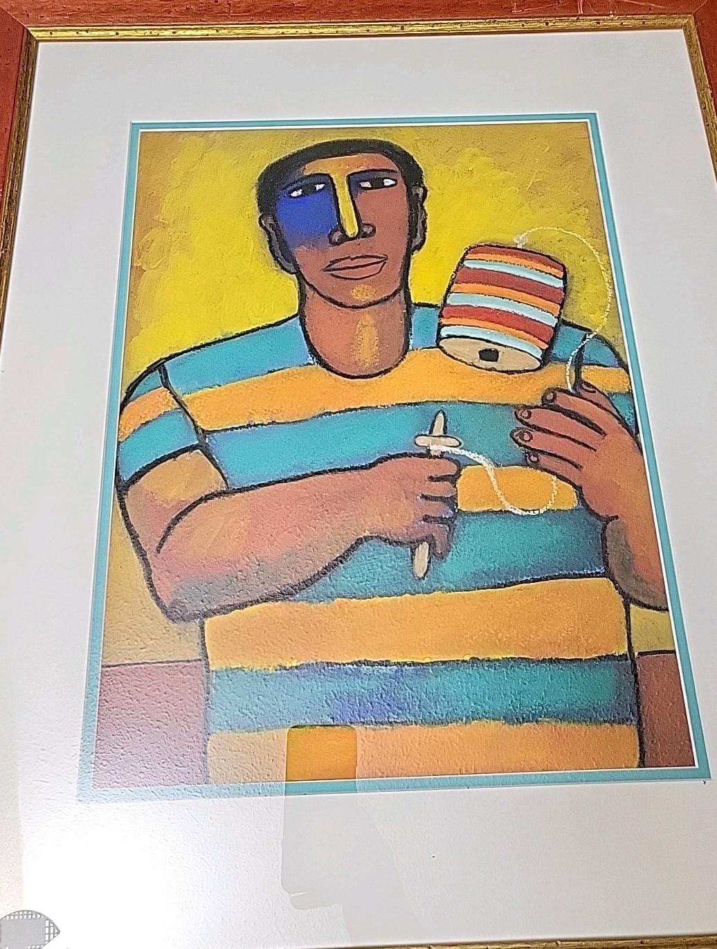 Victor Uhthoff Original Painting gouache «El Balero» Pastel 1999 Framed Mexico