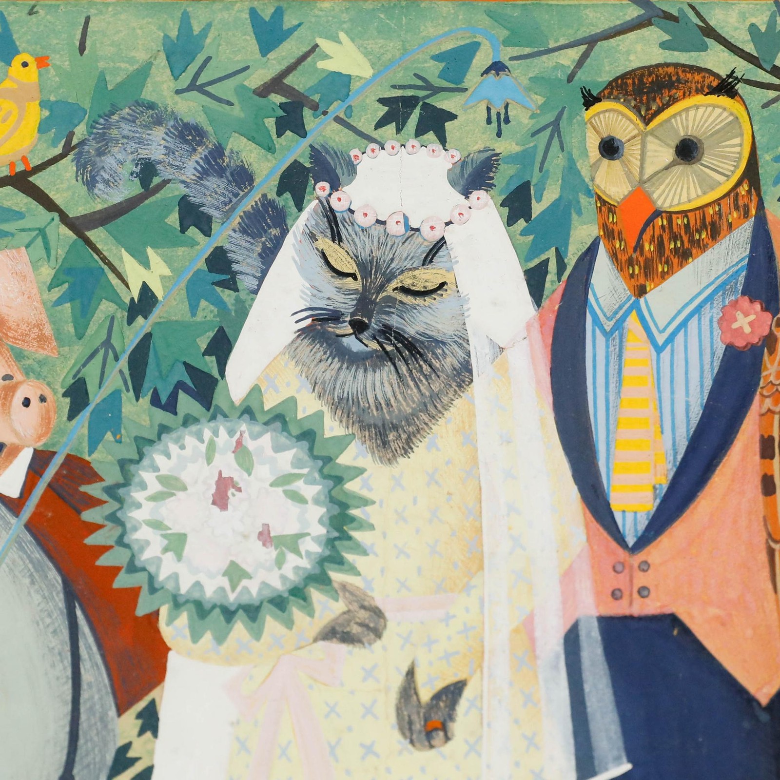 Framed Mid 20th Century Gouache – The Owl and the Pussy-Cat