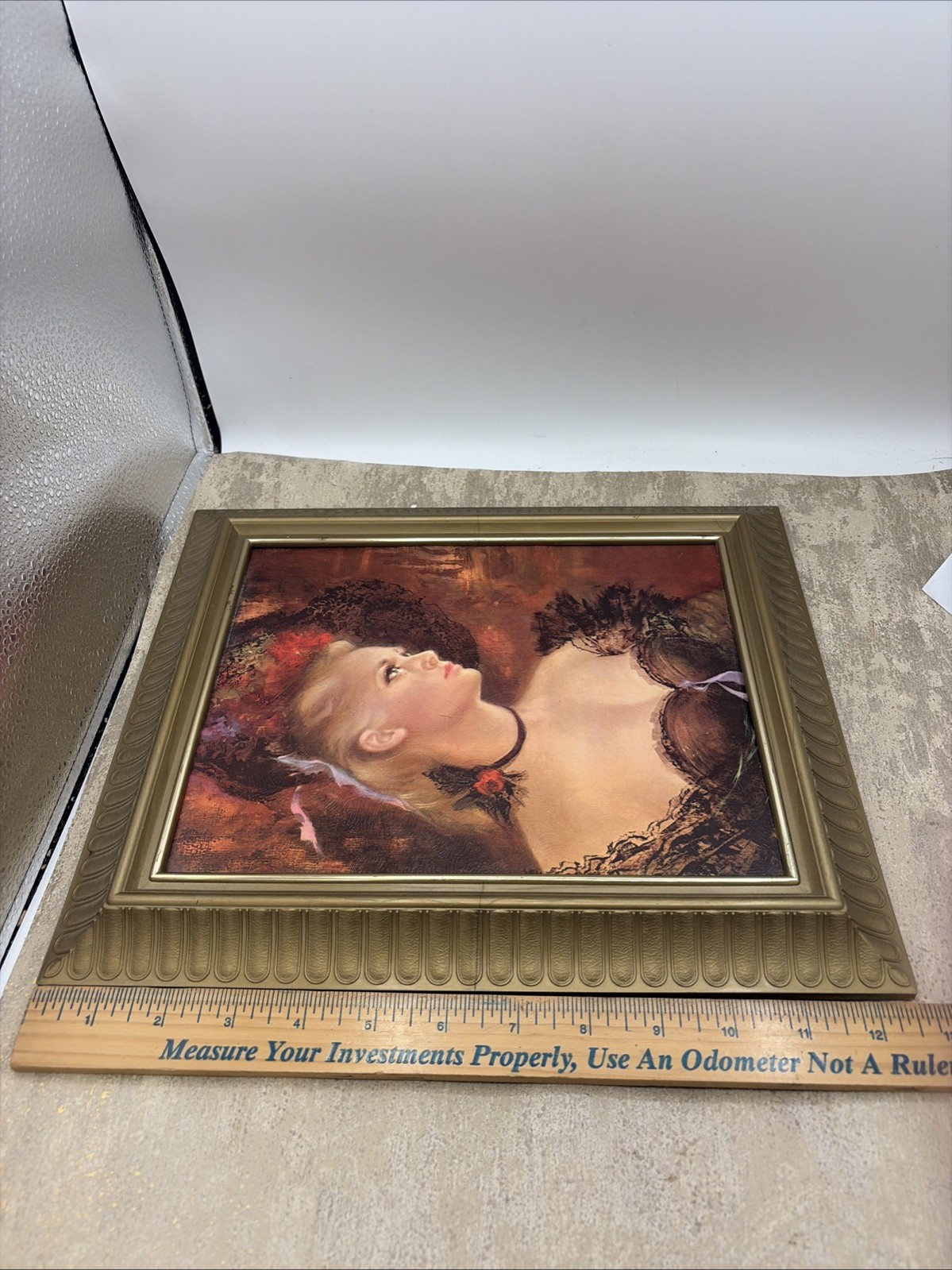 Pretty Lady Art In Plastic Frame Printed Oil Painting 10.75”X 12.75”