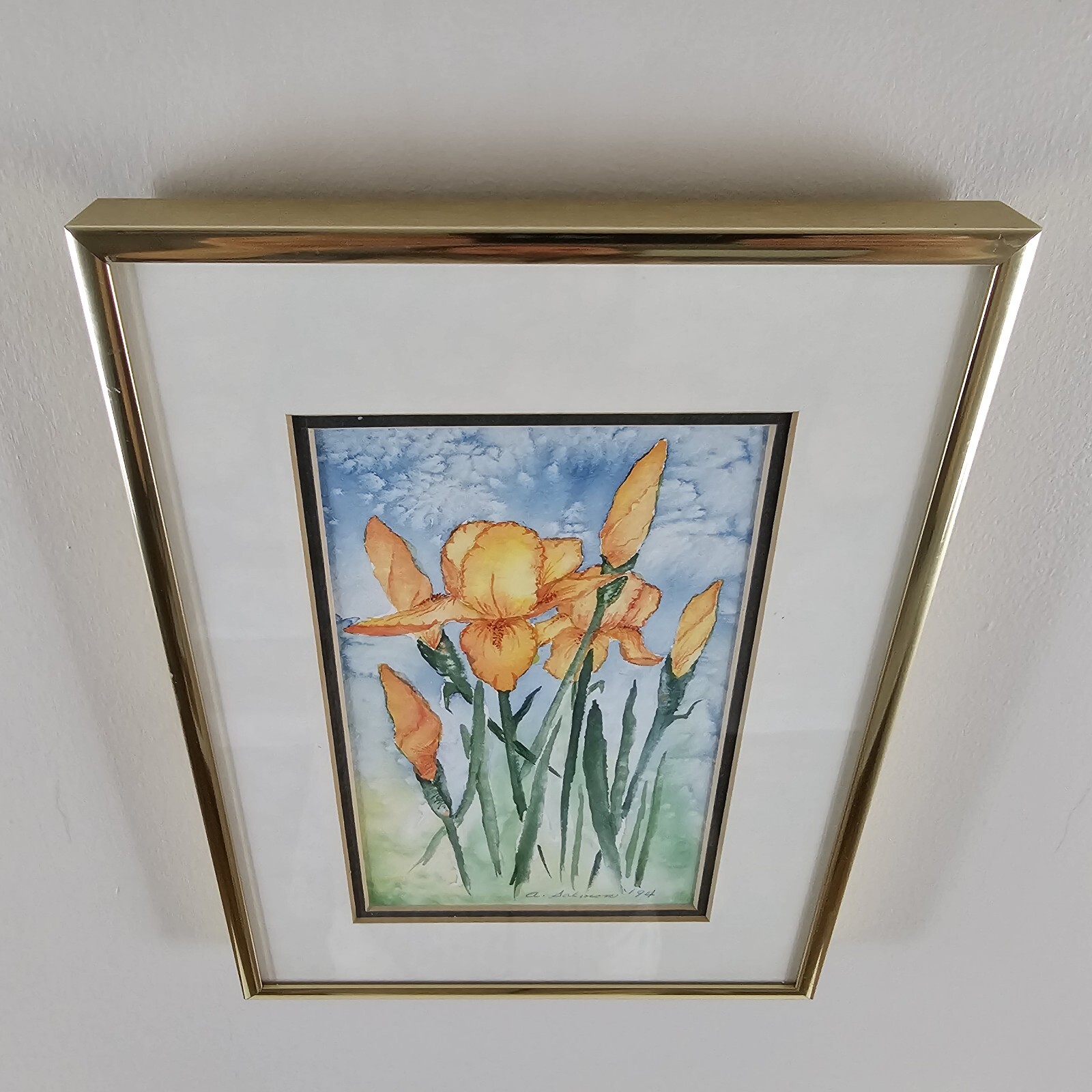 Signed Original Agnes Marie Salmon Watercolor Painting 9.75×7.25 Framed Art