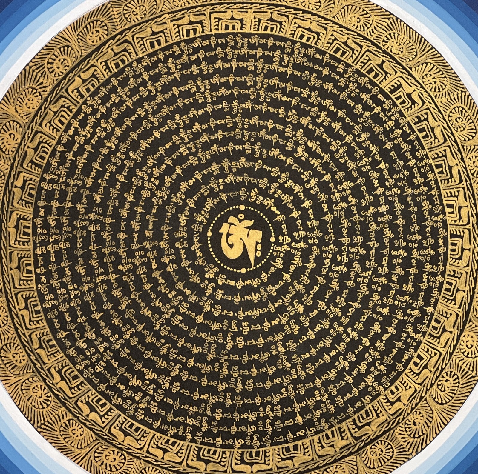 ORIGINAL OM MANI PADME MANTRA MANDALA PRAYER/MEDITATION TIBETAN THANGKA PAINTING
