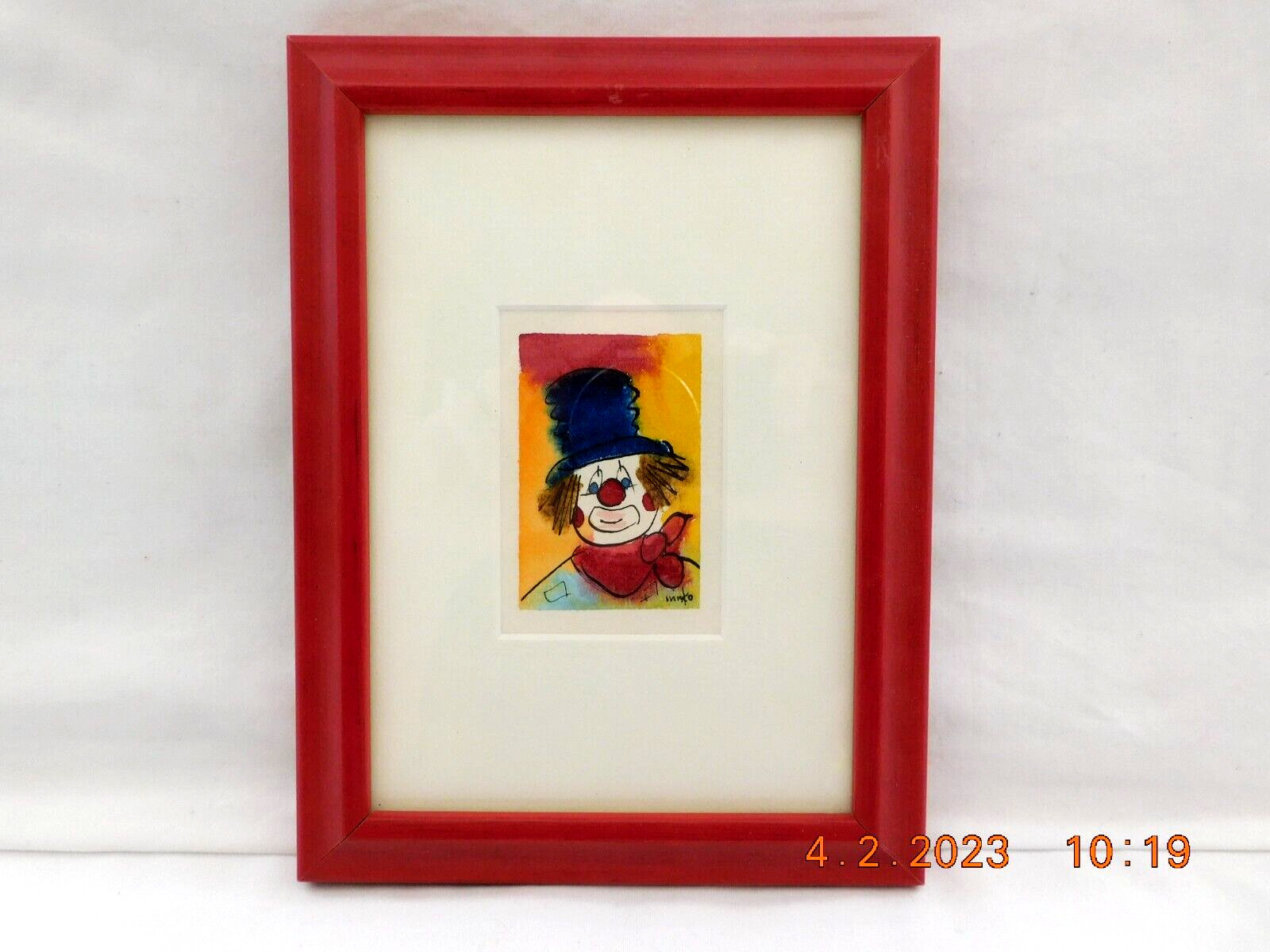 Contemporary Painting Signed MISKO Clown Watercolor on Matte Paper & Framed w2s2