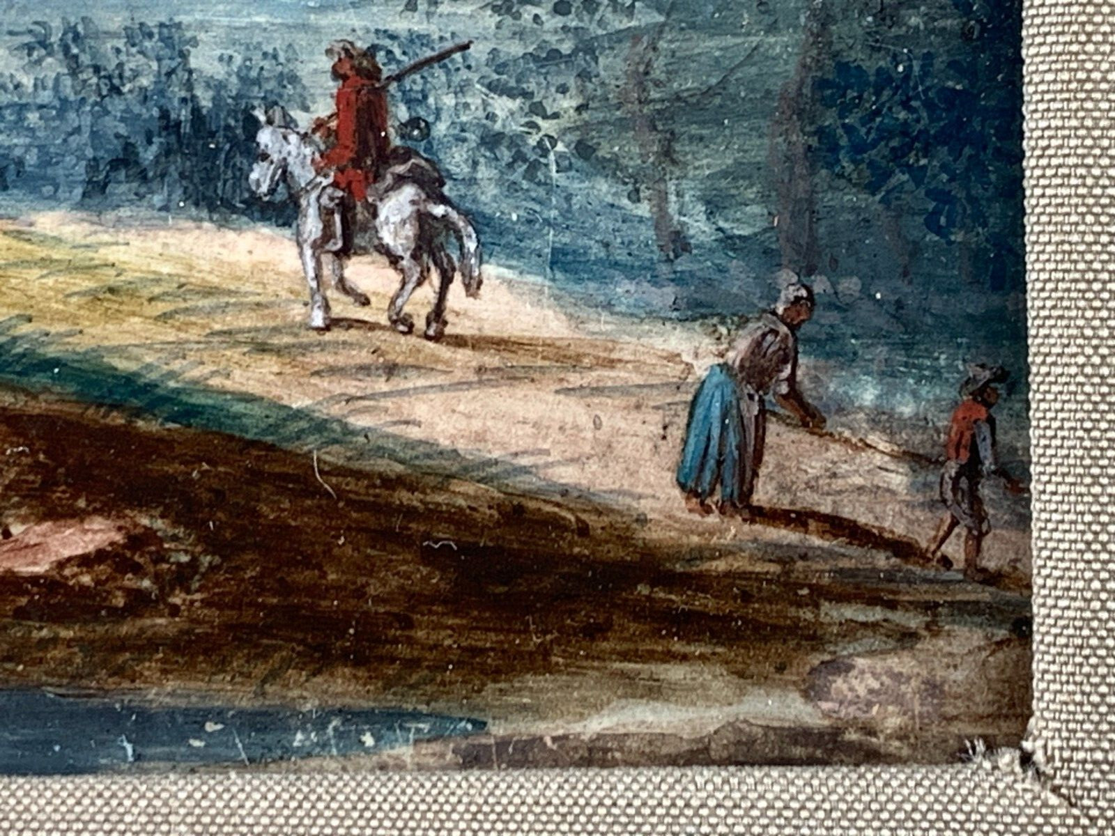Unsigned Miniature Painting Gouache on Painting Board 18th century riders in the mountains