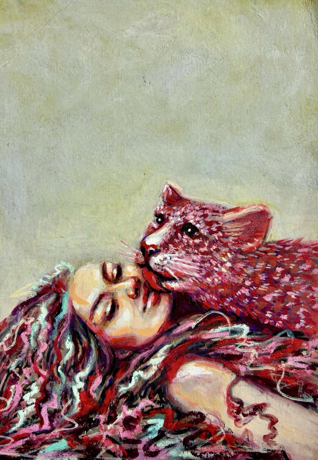 Original unique abstract woman animal figurative erotic oil picture hand painted