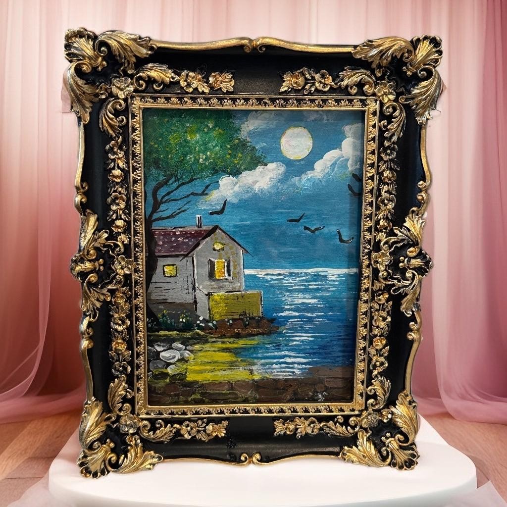 Moonlit Reflections – Framed Original Mixed Media Painting