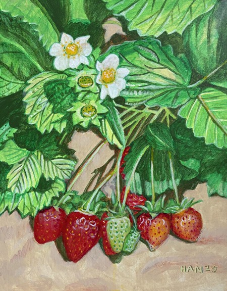 Strawberry, Fruit, Original Acrylic Painting, Framed, Art, 13.5 x 16.5 inches