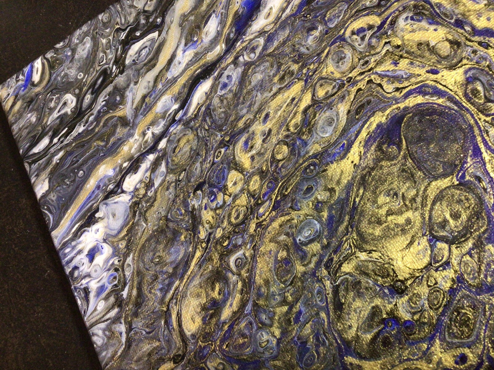 ABSTRACT PAINTING ORIGINAL ACRYLIC SIGNED CANVAS 14” x 11″ METALLIC GOLD PURPLE