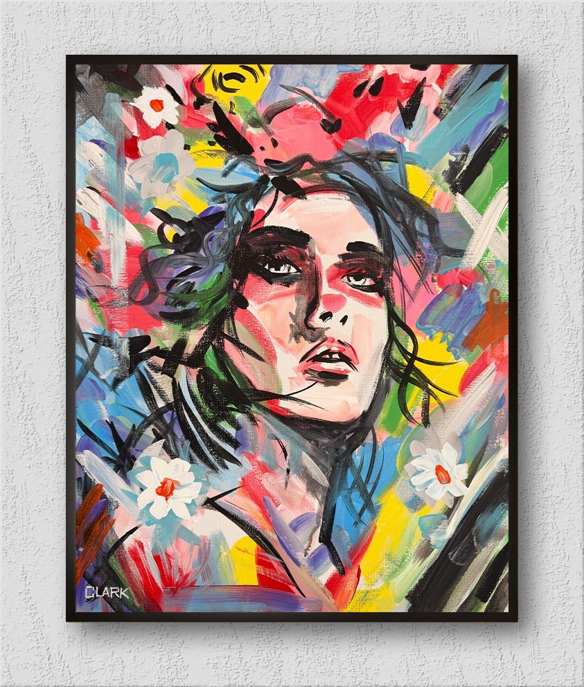 Striking Abstract Female Portrait – 20×16″ Acrylic Painting On Stretched Canvas